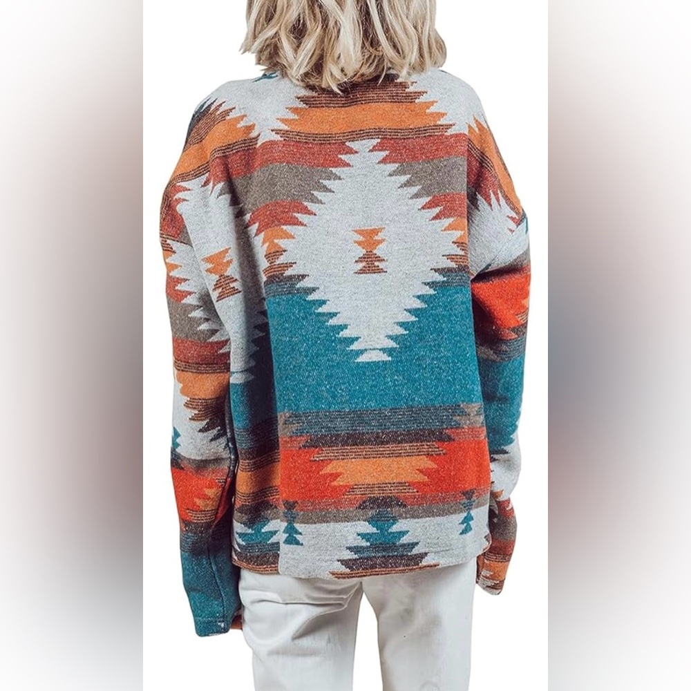 Aztec Shacket Boho Wool Button-Down - image 7